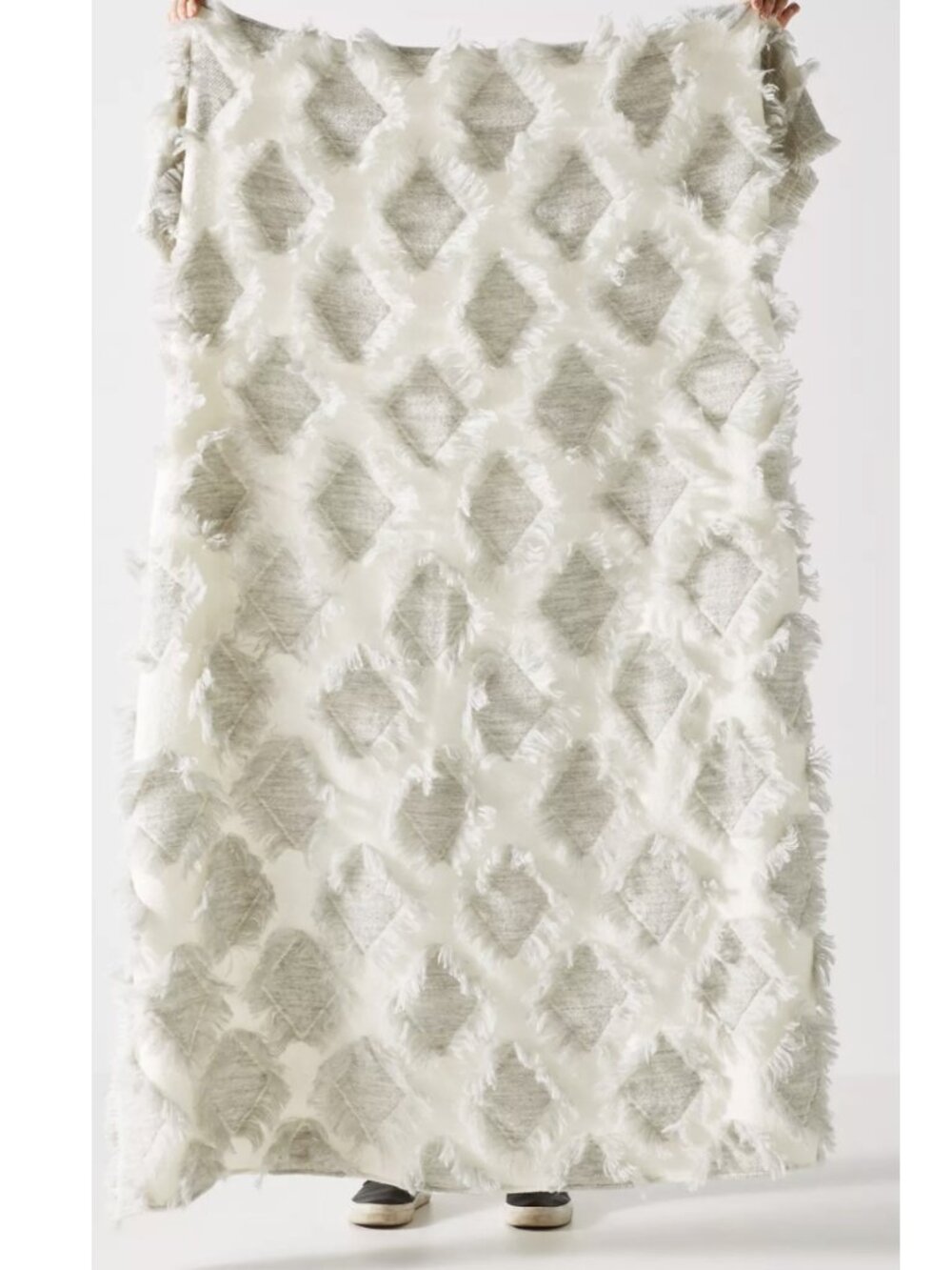 NWT ANTHROPOLOGIE TEXTURED AUGUSTA NEUTRAL FRINGED THROW BLANKET CONTEMPORARY